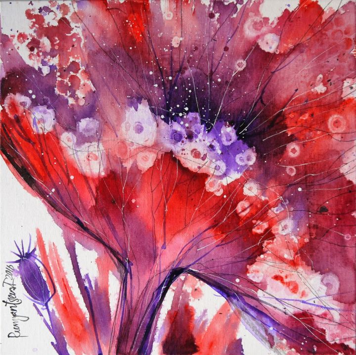 Malarstwo zatytułowany „Poppy Burst 3” autorstwa Irina Rumyantseva, Oryginalna praca, Akryl