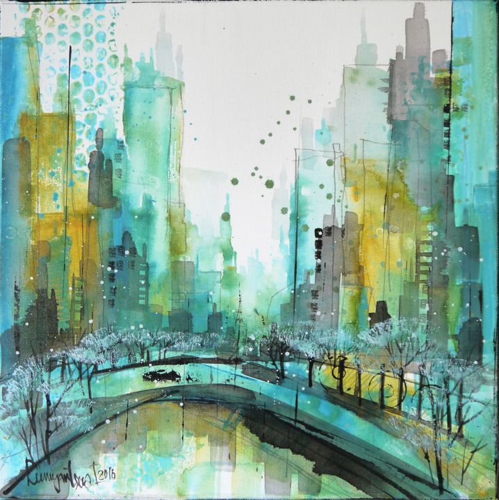 Картина под названием "New York Abstract" - Irina Rumyantseva, Подлинное произведение искусства, Акрил