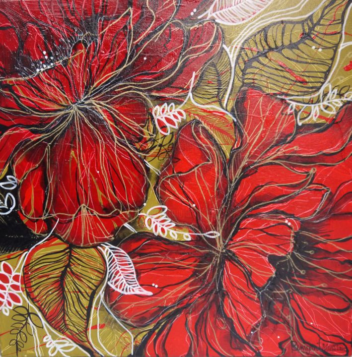 Blooming Red Flowers, Painting by Irina Rumyantseva | Artmajeur