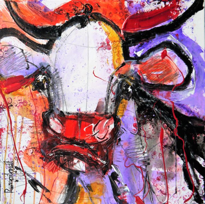 Painting titled "Gazing Cow 4" by Irina Rumyantseva, Original Artwork, Acrylic