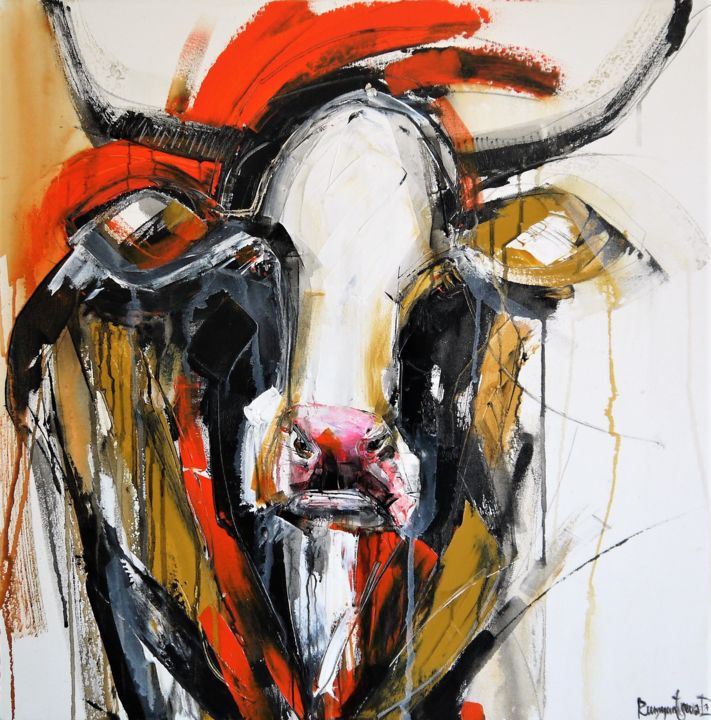Painting titled "Charming Cow 4" by Irina Rumyantseva, Original Artwork, Acrylic