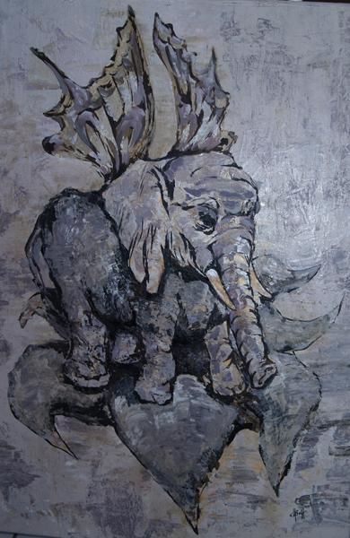 Peinture intitulée "L'éléphant volant" par Inspiration, Œuvre d'art originale, Autre