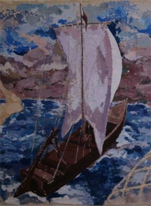 Painting titled "Le bateau" by Inspiration, Original Artwork, Oil