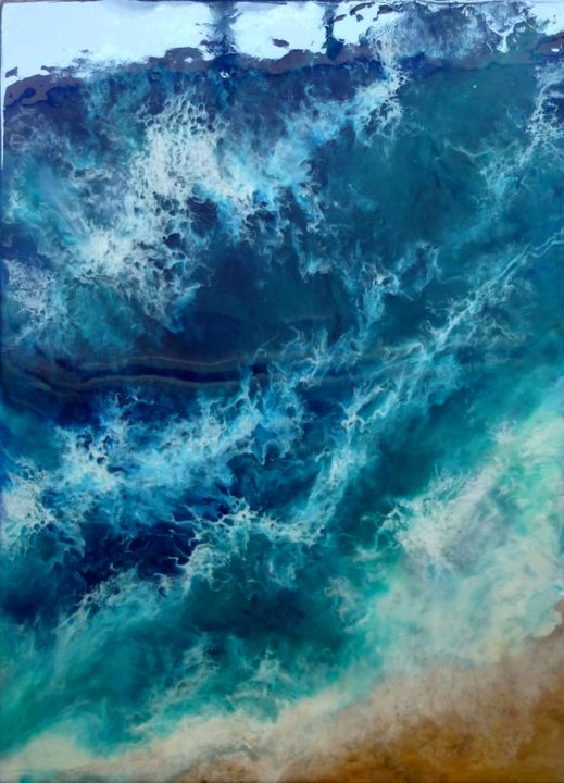Painting titled "Sea Waves, Resin Art" by Irini Karpikioti, Original Artwork, Acrylic