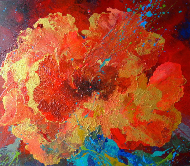 Painting titled "Red flower" by Irini Karpikioti, Original Artwork, Acrylic