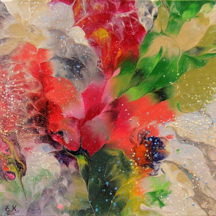 Painting titled ""Abstract Floral" S…" by Irini Karpikioti, Original Artwork, Acrylic