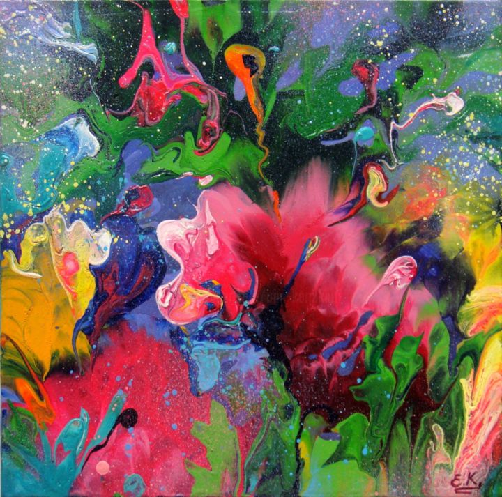 Pittura intitolato "Abstract Flowers Sm…" da Irini Karpikioti, Opera d'arte originale, Acrilico