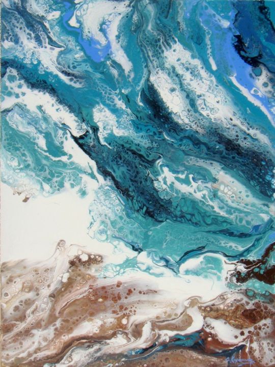 Painting titled ""Abstract sea"  Lan…" by Irini Karpikioti, Original Artwork, Acrylic