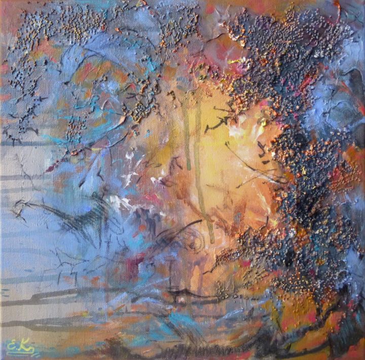 Pintura titulada ""Sunset" Small Abst…" por Irini Karpikioti, Obra de arte original, Acrílico Montado en Bastidor de camilla…