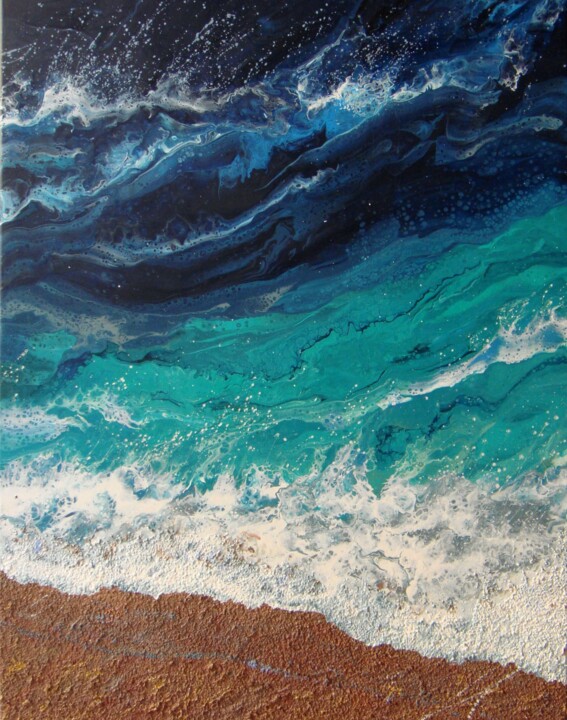 Pintura titulada "Seascape "Turquoise…" por Irini Karpikioti, Obra de arte original, Acrílico Montado en Bastidor de camilla…