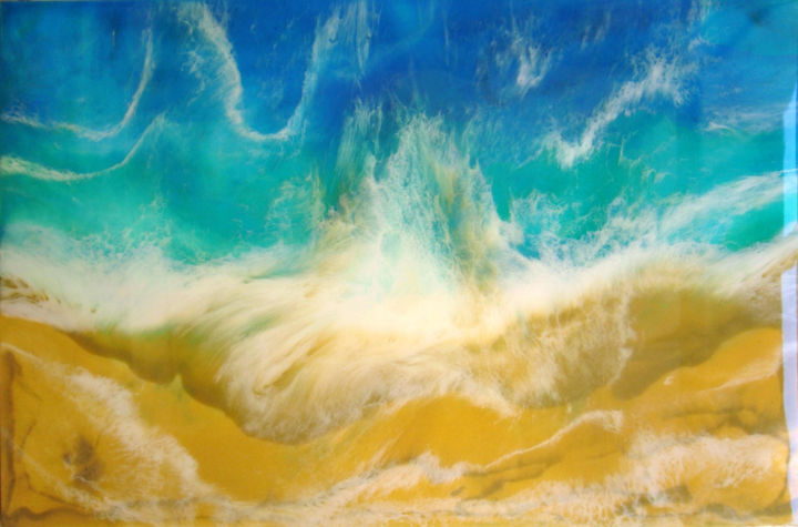 Malarstwo zatytułowany „Turquoise Sea" Resi…” autorstwa Irini Karpikioti, Oryginalna praca, Akryl