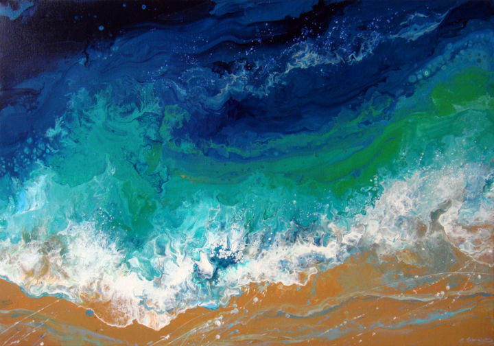 Painting titled ""Blue Turquoise Sea…" by Irini Karpikioti, Original Artwork, Acrylic