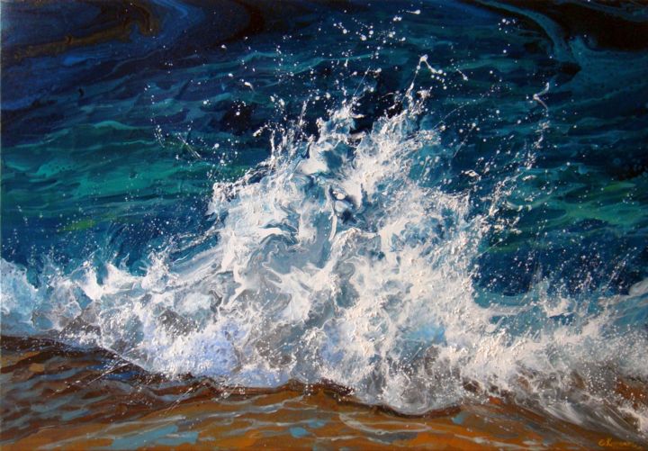 Painting titled "Seascape "Waves" La…" by Irini Karpikioti, Original Artwork, Acrylic