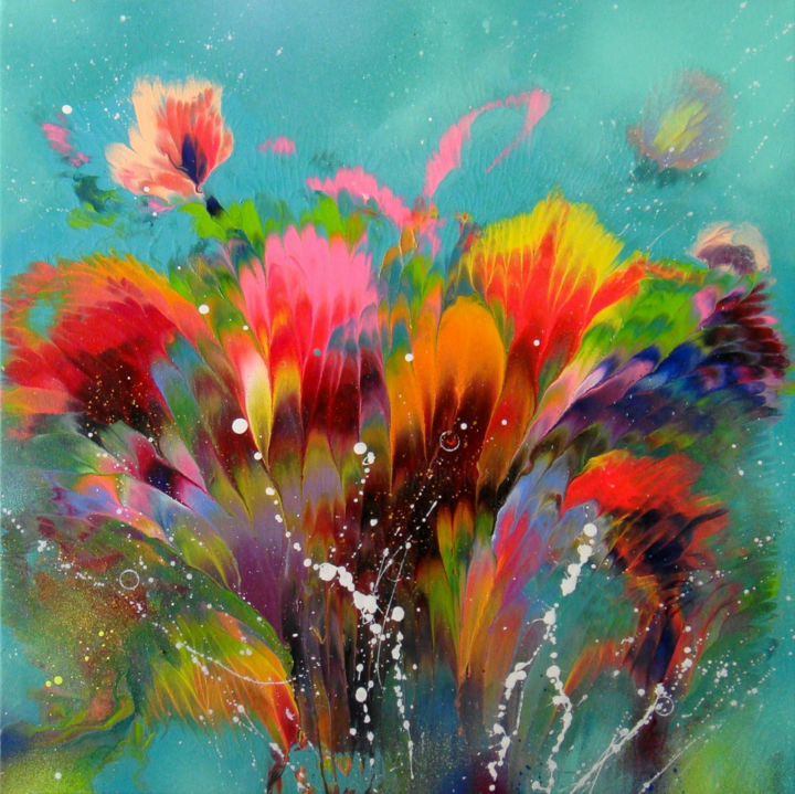 Painting titled "Passionate Flower-2" by Irini Karpikioti, Original Artwork, Acrylic