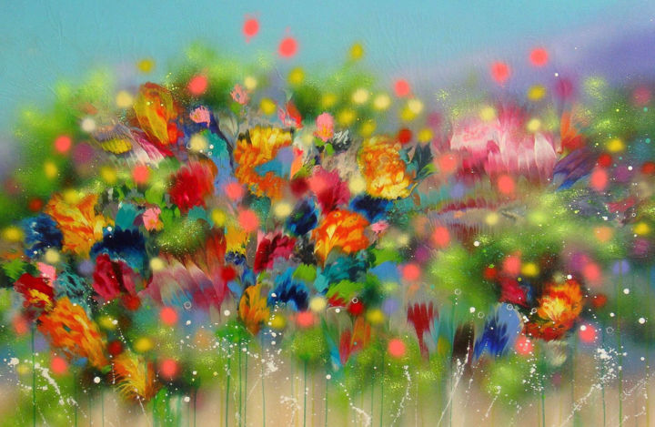 Pittura intitolato ""Wildflowers" LARGE…" da Irini Karpikioti, Opera d'arte originale, Acrilico