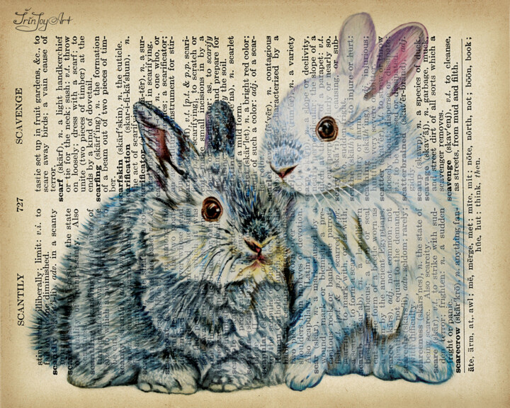 Collages intitolato "Rabbit Bunny Hare B…" da Irinjoyart, Opera d'arte originale, Acquarello