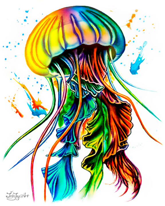 Peinture intitulée "Jellyfish wall art…" par Irinjoyart, Œuvre d'art originale, Aquarelle