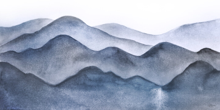 Картина под названием "Mountain watercolor…" - Irinjoyart, Подлинное произведение искусства, Масло