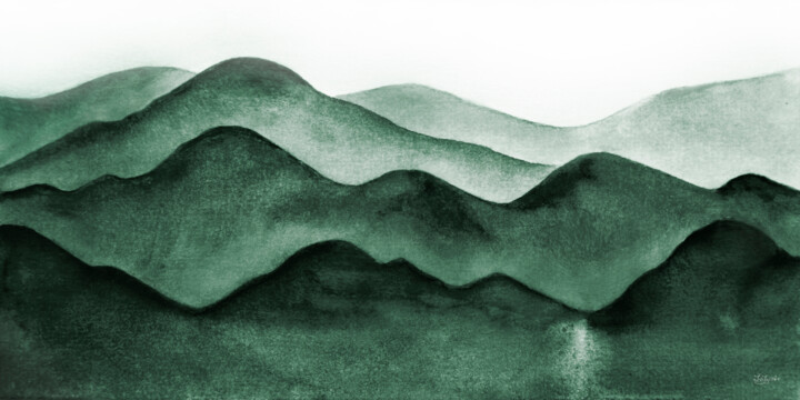 Painting titled "Green mountains wal…" by Irinjoyart, Original Artwork, Watercolor