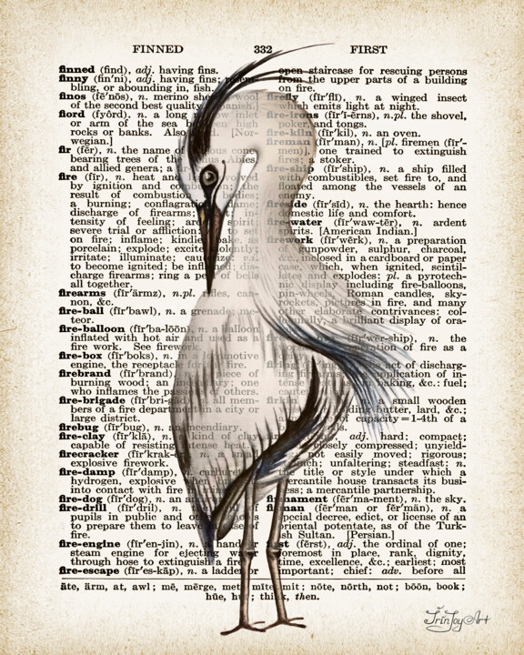 Painting titled "Bird Heron Dictiona…" by Irinjoyart, Original Artwork, Watercolor
