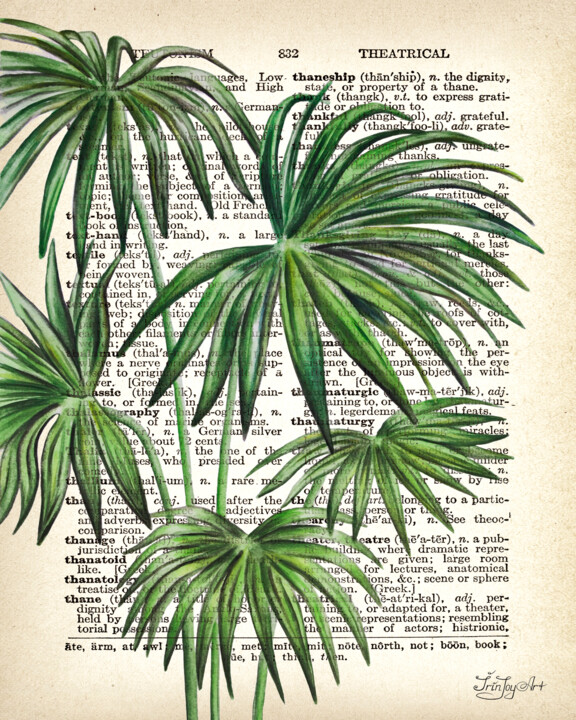 Ζωγραφική με τίτλο "Green palm leaf wal…" από Irinjoyart, Αυθεντικά έργα τέχνης, Ακουαρέλα