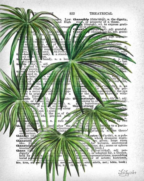 Картина под названием "Dictionary art Palm…" - Irinjoyart, Подлинное произведение искусства, Акварель