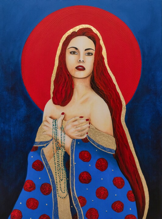 Painting titled "La Femme dévouée" by Iris Doreno, Original Artwork, Acrylic Mounted on Wood Stretcher frame