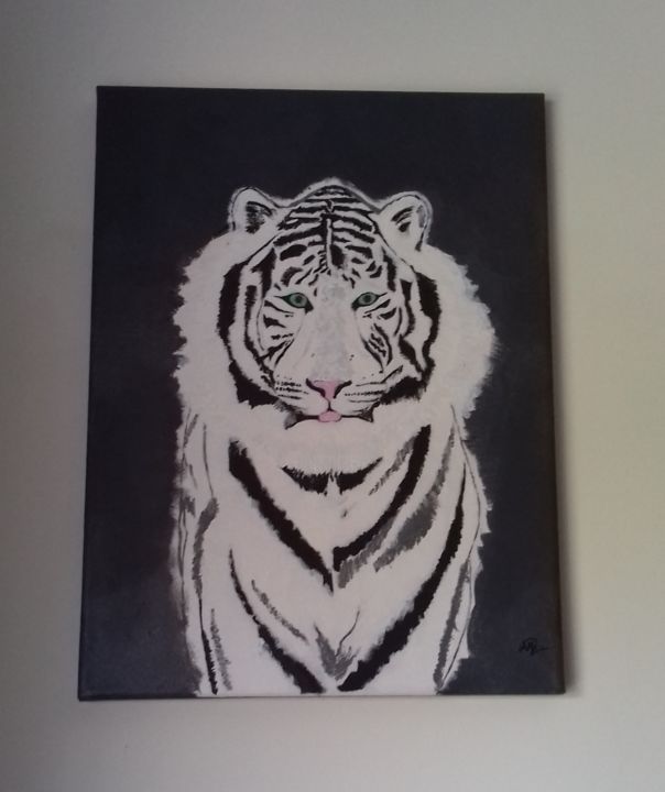 Painting titled "White tiger" by Color7, Original Artwork, Acrylic