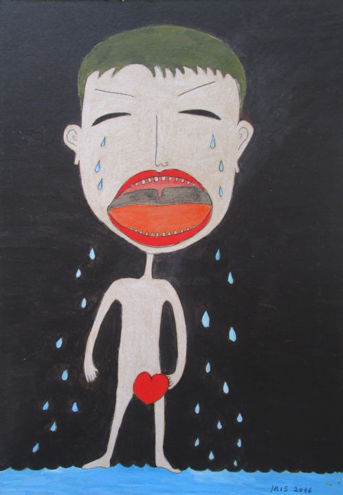 Painting titled "Cry me a river" by Iris De Ruyter, Original Artwork, Gouache