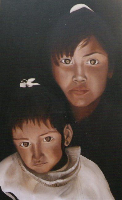 Pintura titulada "hermanas tehuelches" por Iris Erezuma, Obra de arte original