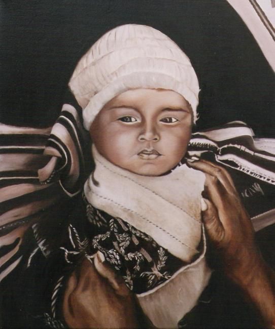 Pintura titulada "niño mapuche" por Iris Erezuma, Obra de arte original