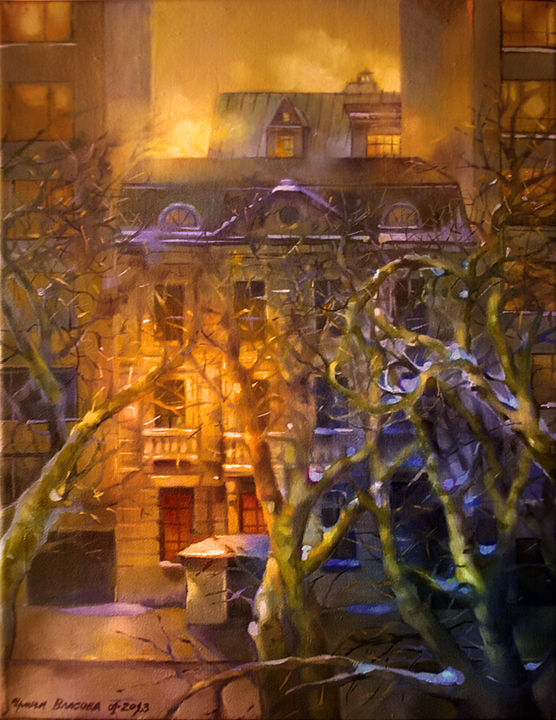 Schilderij getiteld "This winter." door Irene Vlassova, Origineel Kunstwerk, Olie