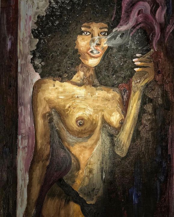 Peinture intitulée "Девушка с сигаретой" par Irina Chainikova, Œuvre d'art originale, Huile