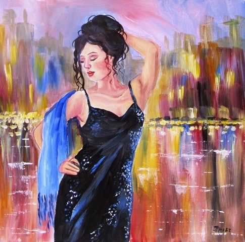 Painting titled "NIGHT IN THE CITY" by Balázsné Böjti / Irisz/, Original Artwork, Oil