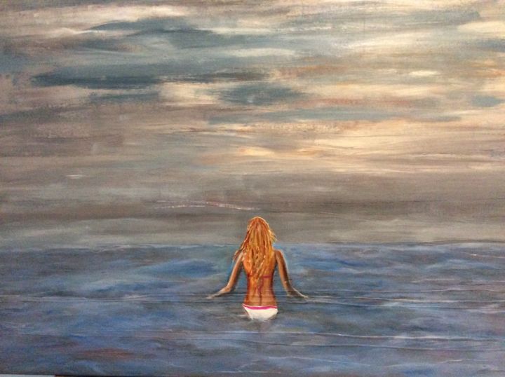 Painting titled "The sea and only me" by Irma Doeve, Original Artwork, Acrylic