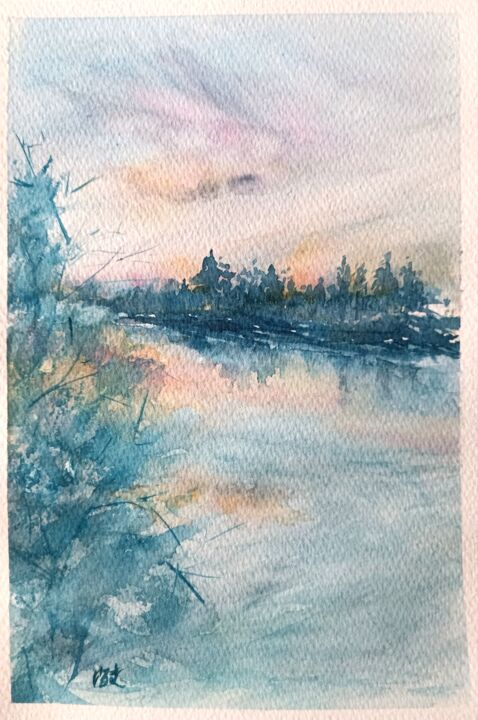 Painting titled "Les Bords de l'Oise" by Irma Wandering Rose, Original Artwork, Watercolor