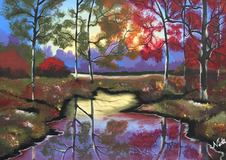 "Autumn River&Forest" başlıklı Tablo Nida Irmak tarafından, Orijinal sanat, Akrilik