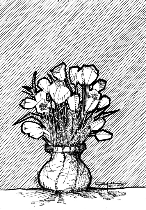 Drawing titled "TULIPS" by Fabrizio Cancelliere, Original Artwork, Ink