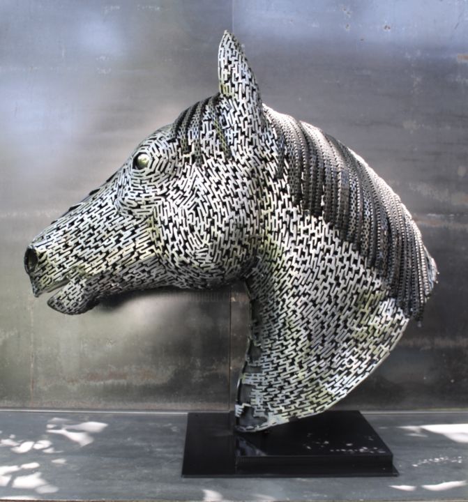 Sculpture titled "Dark Horse Ranch" by Scott Wilkes, Original Artwork, Metals
