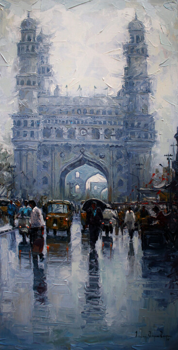 Malerei mit dem Titel "charminar-wet-st" von Iruvan Karunakaran, Original-Kunstwerk