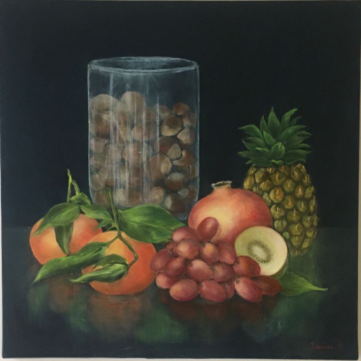Painting titled "Fruits de saison" by Irwine B., Original Artwork, Oil
