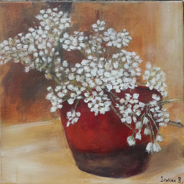 Painting titled "Le petit vase rouge" by Irwine B., Original Artwork, Acrylic