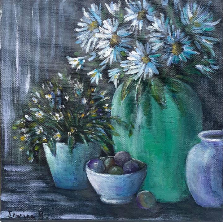 Painting titled "fleurs bleues" by Irwine B., Original Artwork, Acrylic