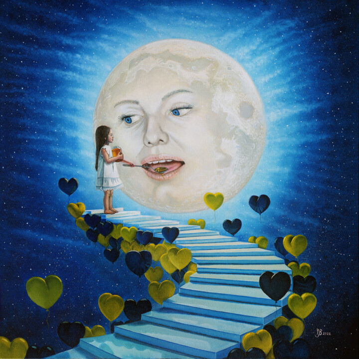Painting titled "Honey for the moon" by Iryna Bohdanova, Original Artwork, Oil