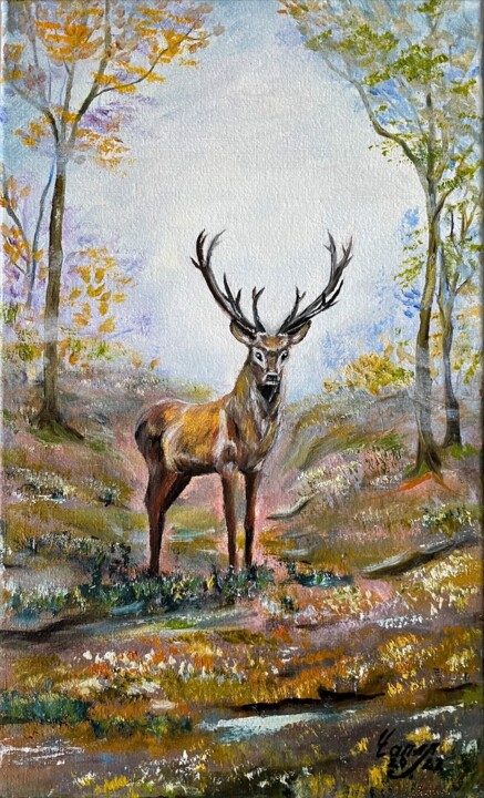 Картина под названием "Forest deer" - Iryna Chaplia, Подлинное произведение искусства, Масло