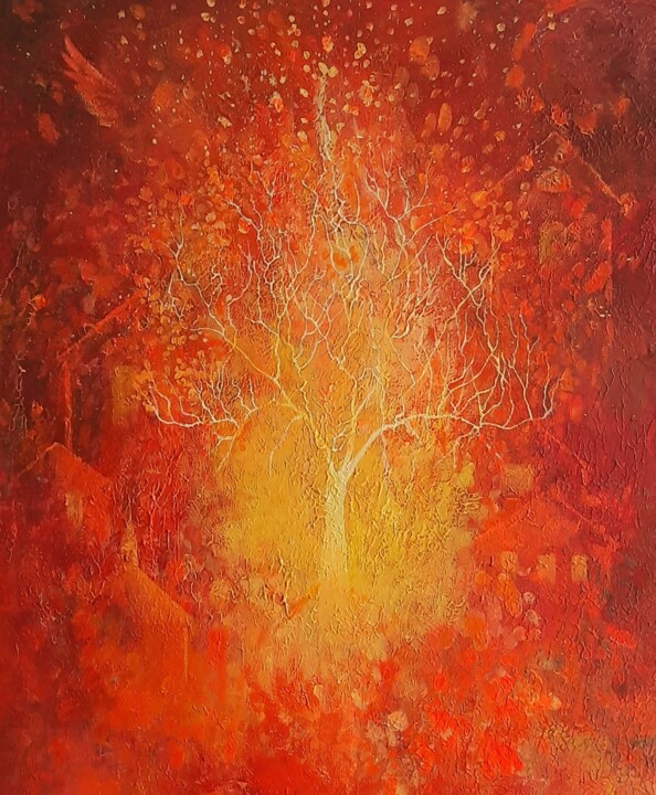 Painting titled "The Hearth of Home" by Iryna Makhovska, Original Artwork, Acrylic Mounted on Wood Stretcher frame