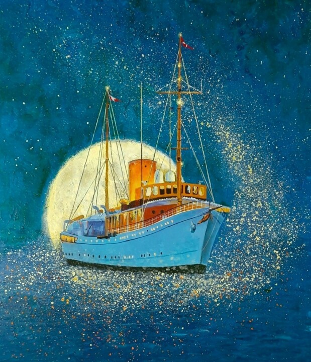 Peinture intitulée "Space Cruise" par Iryna Makhovska, Œuvre d'art originale, Acrylique Monté sur Panneau de bois