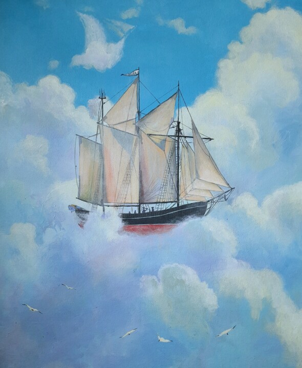 Painting titled "Reach the sky" by Iryna Makhovska, Original Artwork, Acrylic Mounted on Wood Stretcher frame