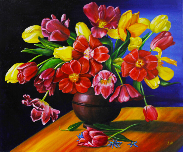 Malarstwo zatytułowany „Tulips” autorstwa Iryna Mykhailenko, Oryginalna praca, Olej Zamontowany na Drewniana rama noszy