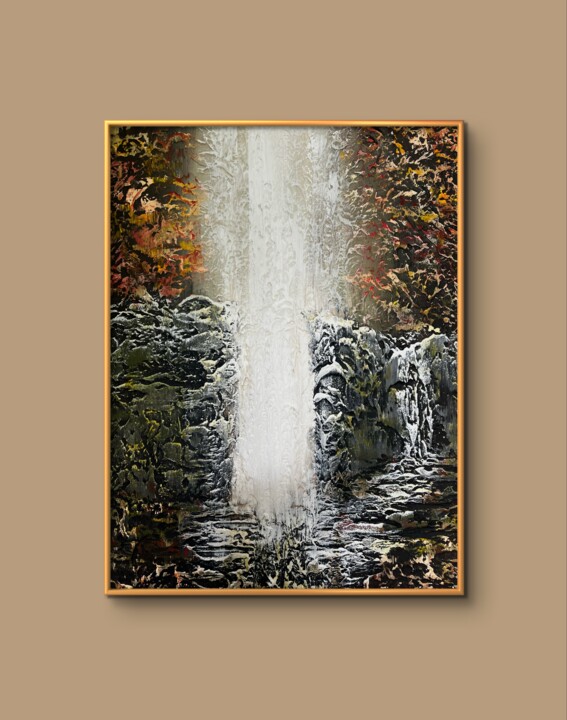 Malarstwo zatytułowany „Forest waterfall” autorstwa Iryna Nikolaieva, Oryginalna praca, Akryl